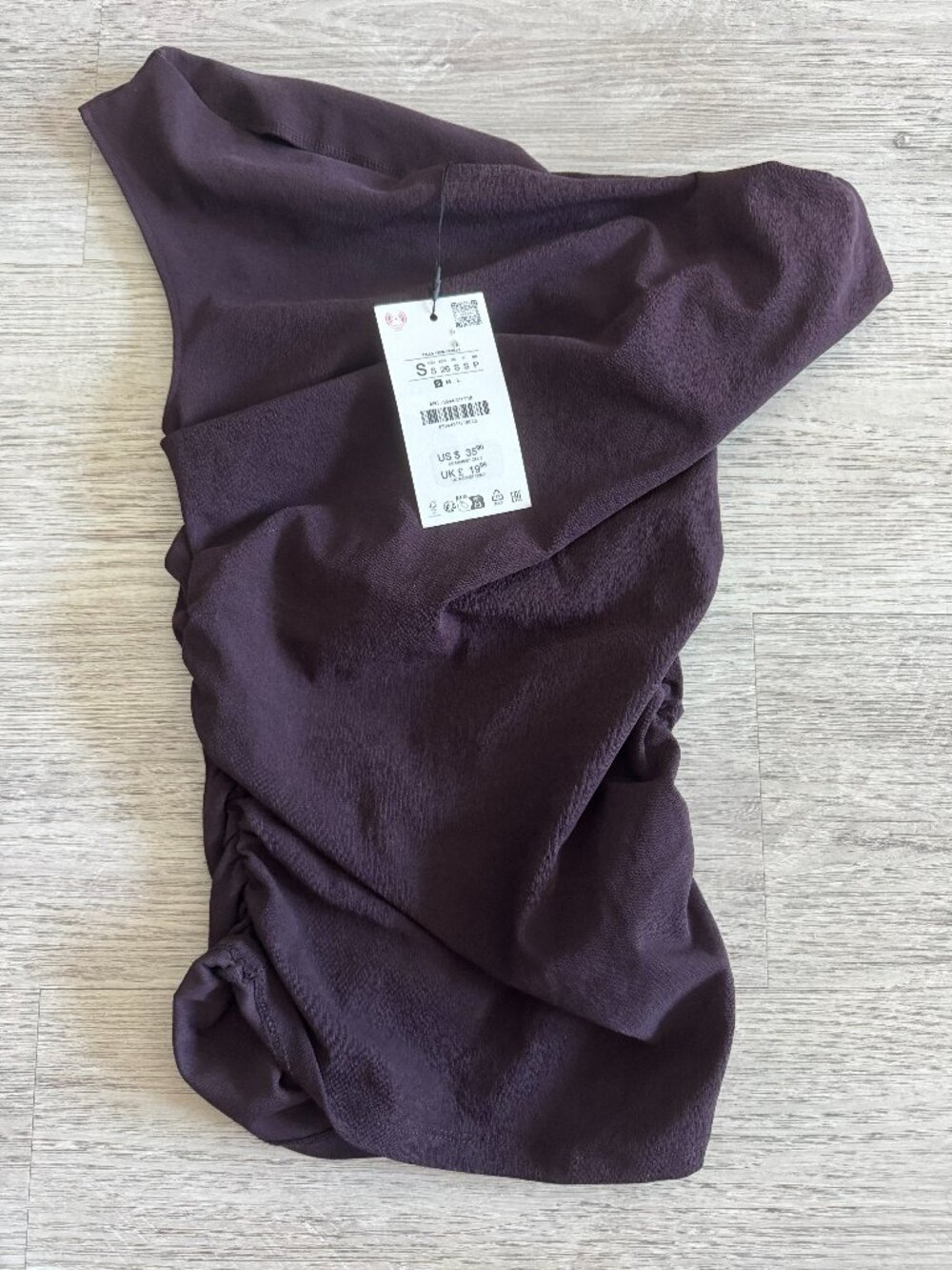Asymmetric Ruched Top Zara Dark Brown Elastic NWT S